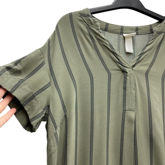 H&M Tunic beach shirt striped dress green olive size 4 woman’s - Picture 3 of 12